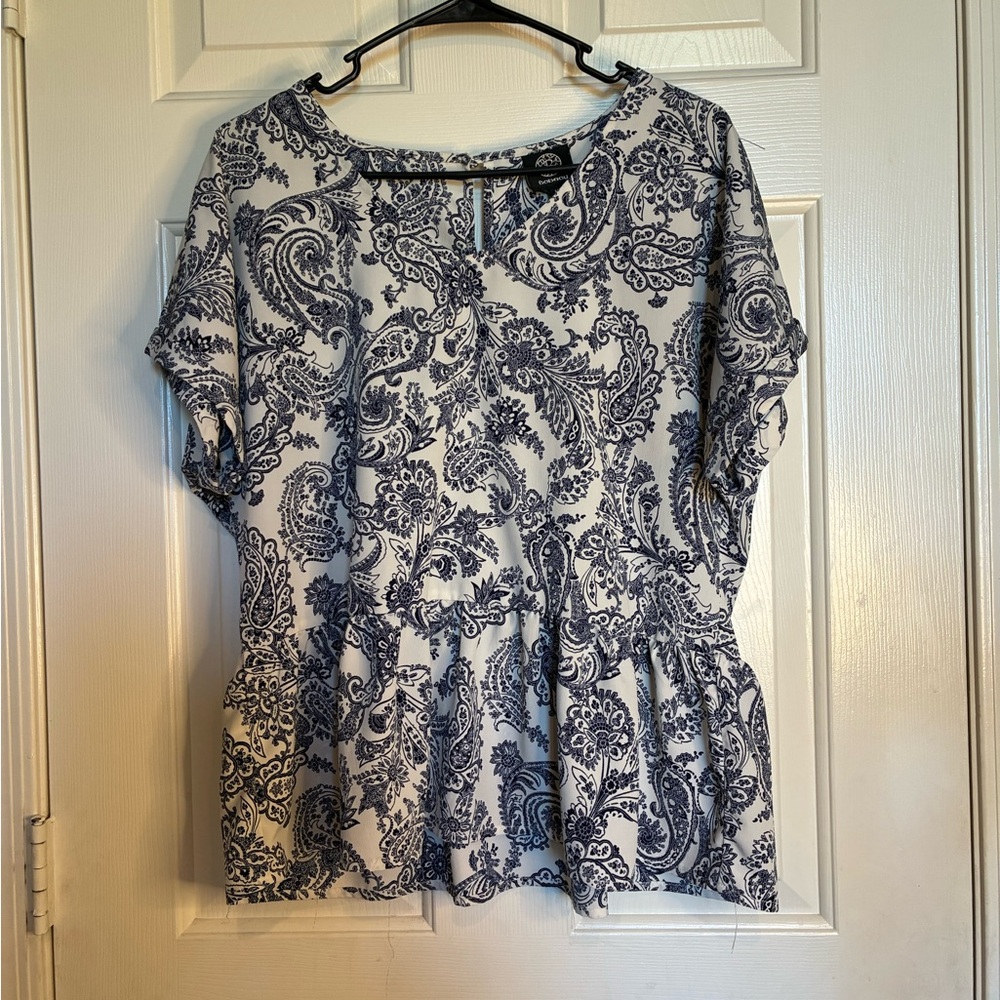 Bobeau Blue and White Paisley Blouse